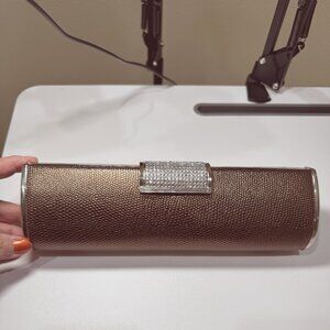Elegant Metallic Bronze Evening Clutch with Rhinestone Accents & Holiday Parties